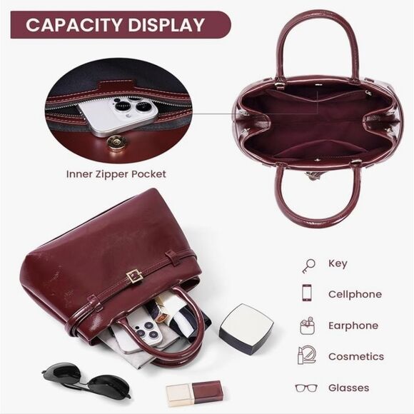 🩵⏭️NWT Burgundy Faux Leather Satchel Purse - Picture 4 of 15